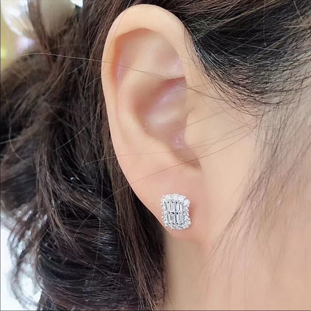 New Luxury Princess 925 Silver Diamond Earring - Picture 6 of 6